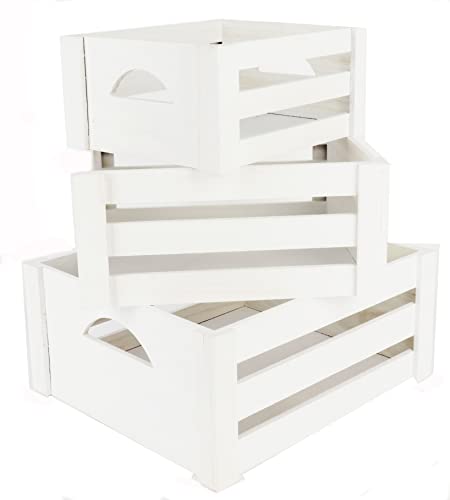 ITALIA 3 PC Nested Solid +C8:C13white Vintage wood crates Multipurpose Wood Crafted Size (L) 14.4 x 12.8 x 6.4" H (M) 12.4 x 10.8 x 5.6" H (S) 10.4 x 8.8 x 4.8" H