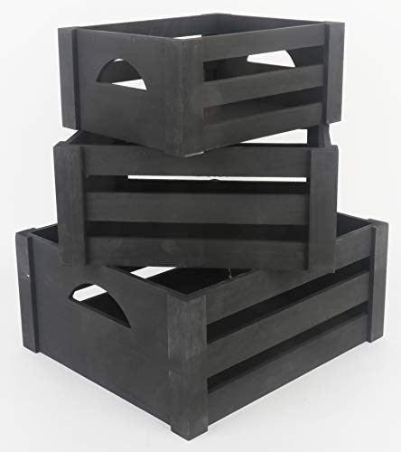 ITALIA 3 PC Nested Solid Black  wood crates Multipurpose Wood Crafted Size (L) 14.4 x 12.8 x 6.4" H (M) 12.4 x 10.8 x 5.6" H (S) 10.4 x 8.8 x 4.8" H
