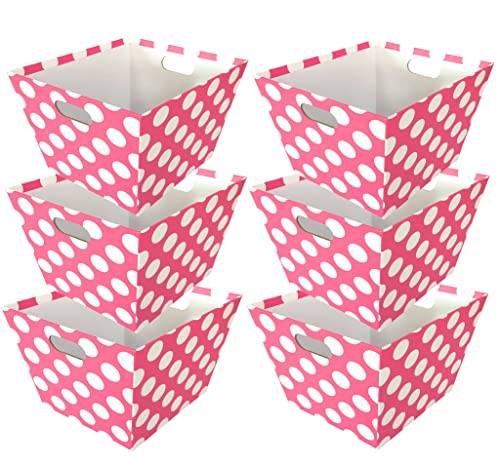 6 pack Paper Basket Magenta/white Dot Size 8.6 x 7.6 x 6.6"H Magenta