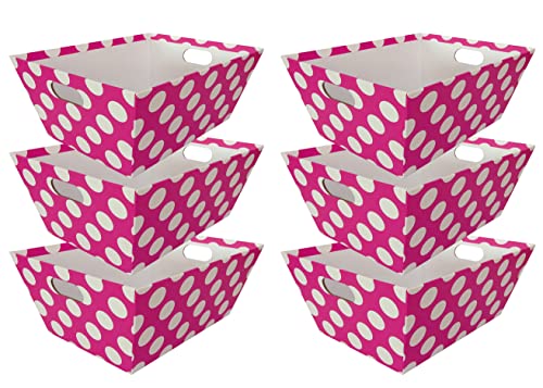 6 pack Paper Basket Magenta w/dot, Size 10.8 x 8.4 x 4.8"H Magenta Dot