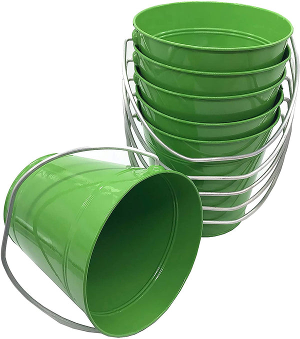 ITALIA 6 Pack Metal Bucket Solid Green 7.5 x 7.5"